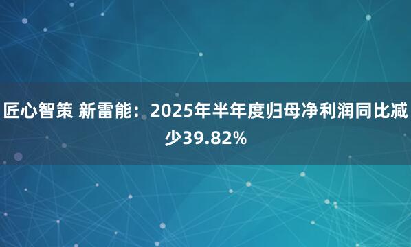 匠心智策 新雷能：2025年半年度归母净利润同比减少39.82%